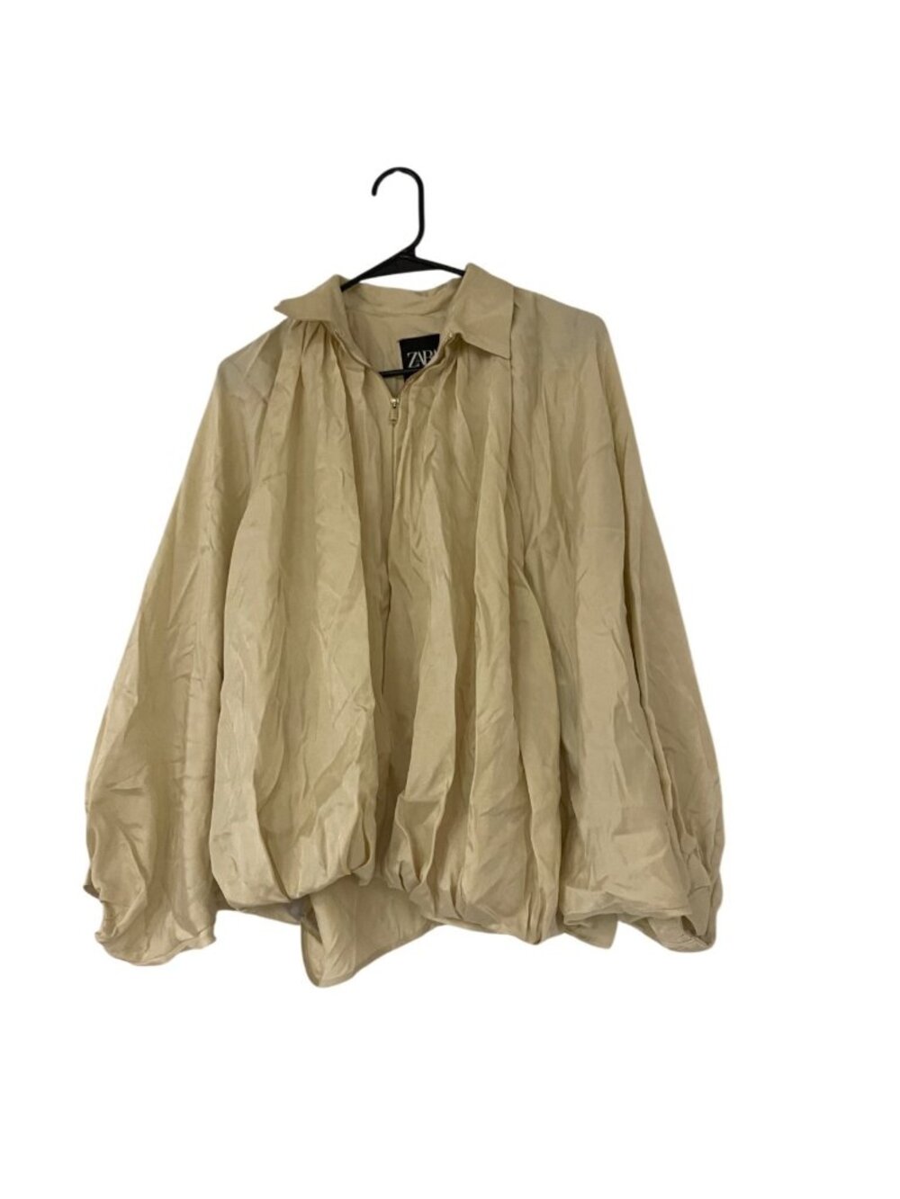 Zara Womens Puffed Bomber Jacket Satin Medium Ecru Voluminous 2814/404 NWOT - Picture 3 of 14